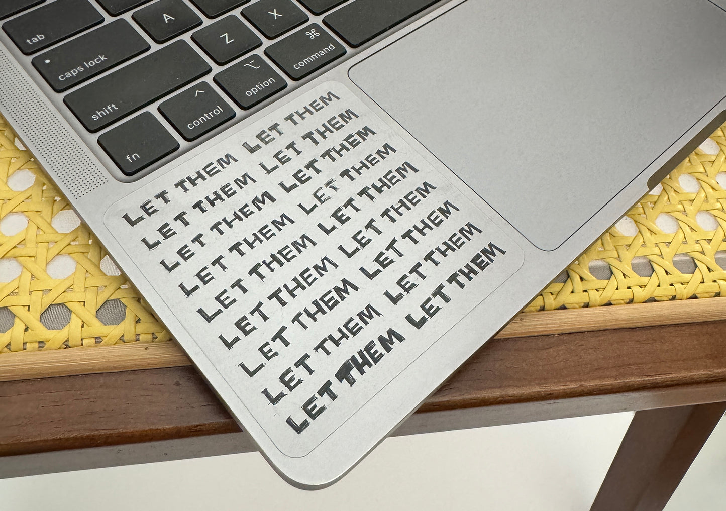 Durable 'Let Them' Mental Health Support Vinyl Sticker, 8x8cm with empowering message, designed for laptops and outdoor use, from Hong Kong.