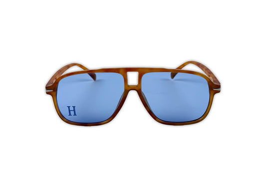 Tortoise shell glasses with blue lenses. Glasses ti hide behind on your off days from Heed, your Mental Health Streetwear Clothing Brand.