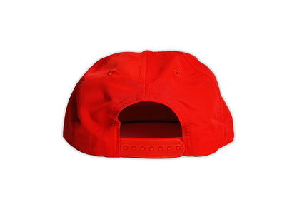 RapidDry FlexCap: Lightweight Quick-Dry Baseball Cap with Adjustable Snapback and Vintage Style - Front view of red cap with white logo detailing, featuring a flat peak design.