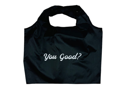 Nylon shopper that folds into it`s own pouch. Mental Health and Self Care Streetwear Clothing Brand.