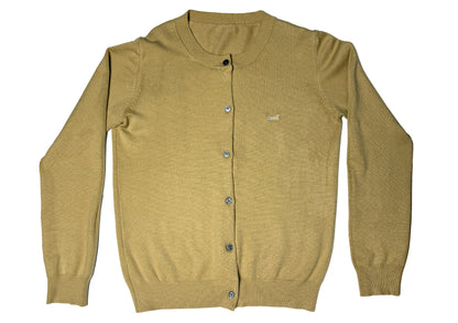 Round Collar Cardigan in Tan - 100% Wool, Fine Knit, Breathable, Heed Logo Embroidery, Ships in 10 Days, Designed in Hong Kong